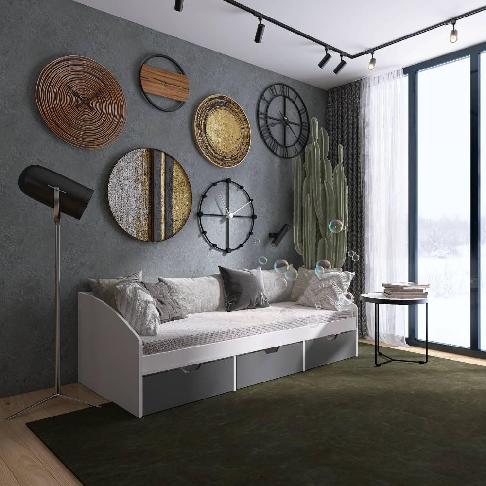 Ліжко односпальне з ящиками Еверест Комфорт 3 193х84х59 см Німфея Альба (білий)/Графіт (DTM-073831) Львів - фото 2