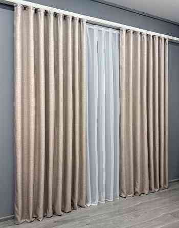 Комплект готових штор VR-Textil Льон ALORA-TON № 1874ш Бежевий 100х290см 2 шт (31-939) Київ
