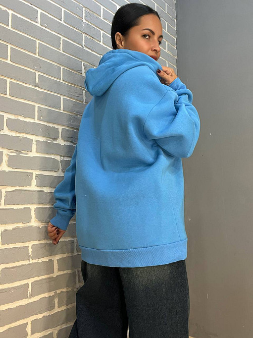 Толстовка женская Quzen 482 удлиненная на молнии капюшон базовая оверсайз утепленная флис one size, голубой, one size Киев - изображение 3