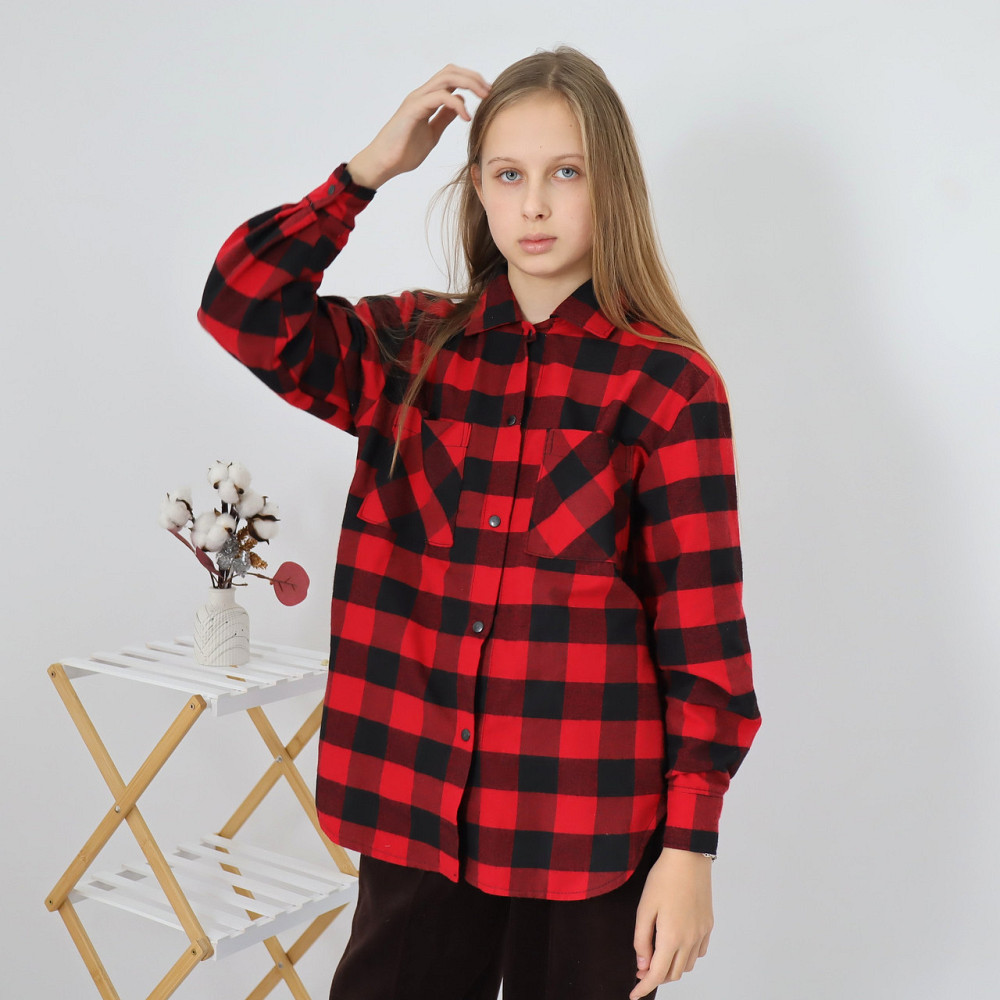 Дитяча байкова сорочка в чорно-червону карту для хлопчика, для дівчинки 128 Кам'янець-Подільський - фото 1