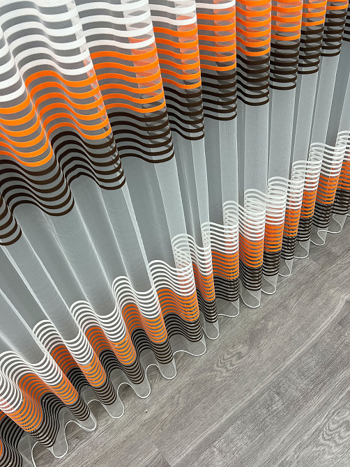 Тюль фатин полоси, колекція "Терція" колір молочний з помаранчевим та венге 1307т Київ - фото 15