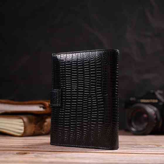 Фактурний вертикальний чоловічий гаманець середнього розміру з натуральної шкіри з тисненням CANPELLINI 21859 Чорний Київ