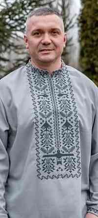 Вишиванка чоловіча лляна, довгий рукав, сіра, топ 62 Київ