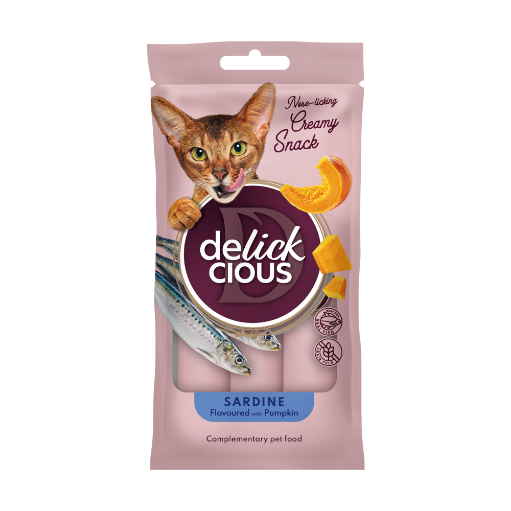 Крем-снеки для кошек Деликшес Delickcious сардина с добавлением тыквы лакомство для кошек (4 шт х 15 г) Винница - изображение 1