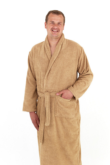 Чоловічий махровий халат Ideal Textile M бежевий (56860512) Чернівці - фото 1