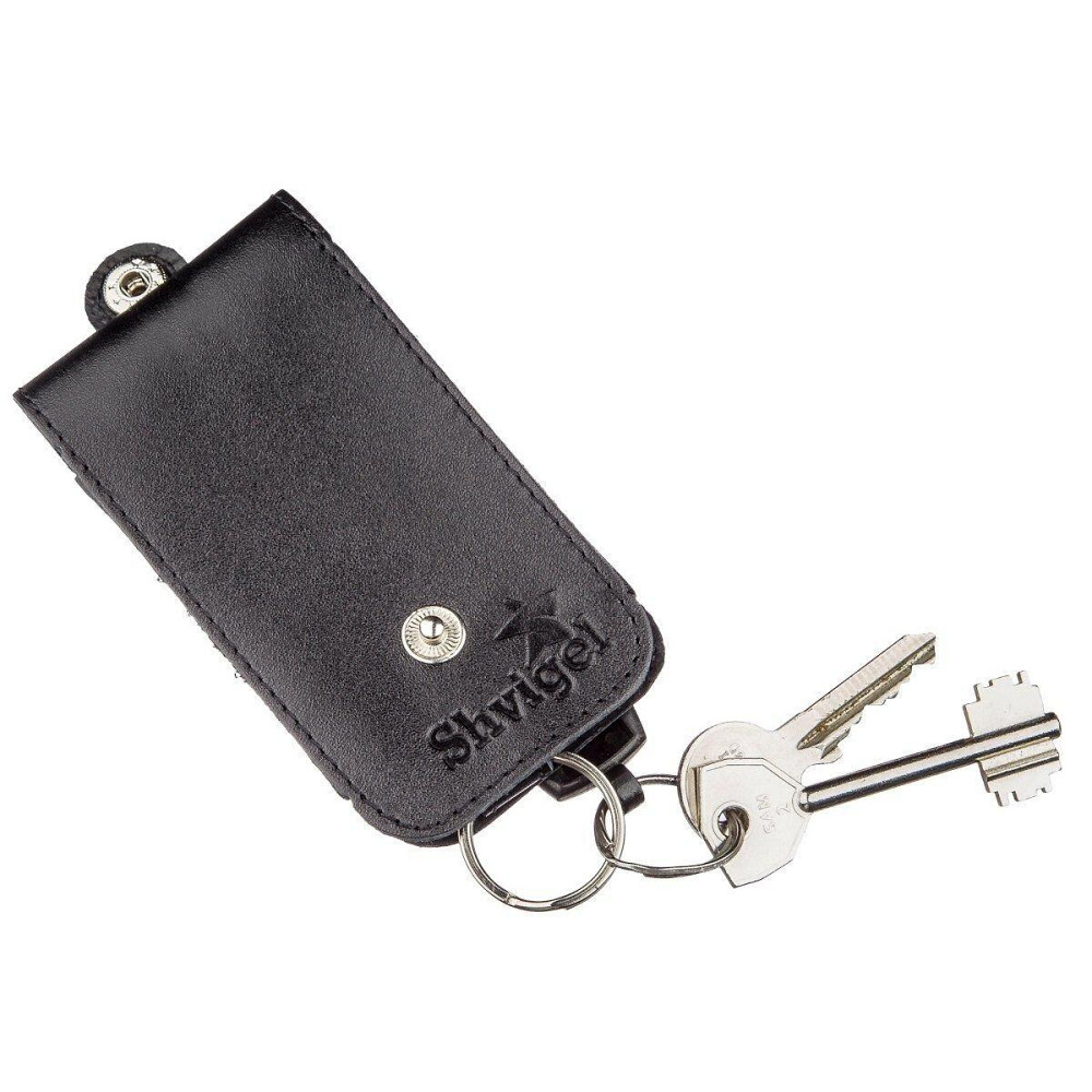 Компактная кожаная ключница с хлястиком SHVIGEL 13988 Черная Киев - изображение 1