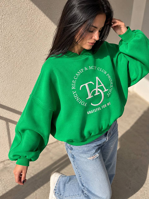 Світшот жіночий OLIVIA 2479 oversize утеплений на флісі з вишивкою one size, зелений, one size Київ - фото 19