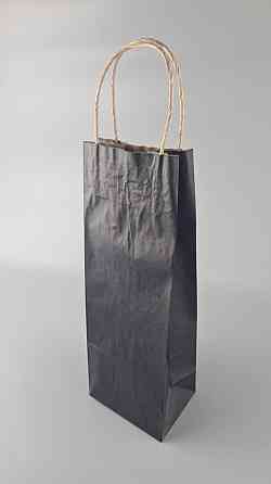 Пакет із ручками паперовий 12*35*9 Чорний для пакування пляшки (25 шт.) Харків