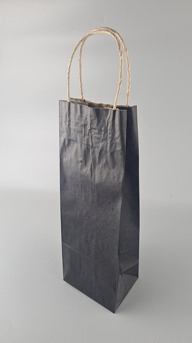 Пакет із ручками паперовий 12*35*9 Чорний для пакування пляшки (25 шт.) Харків - фото 1