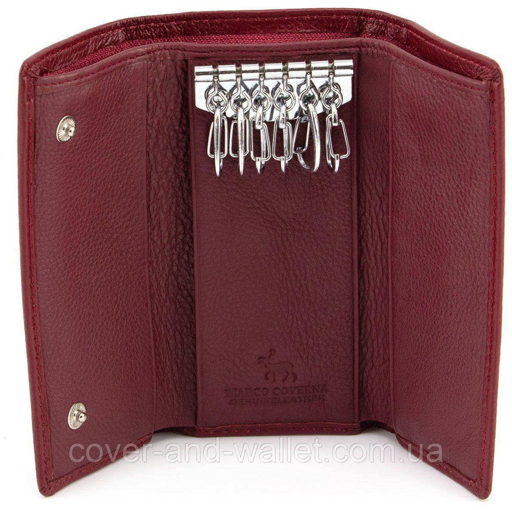 Бордовая кожаная ключница кошелек с карабинами под каждый ключ Marco Coverna Киев - изображение 5