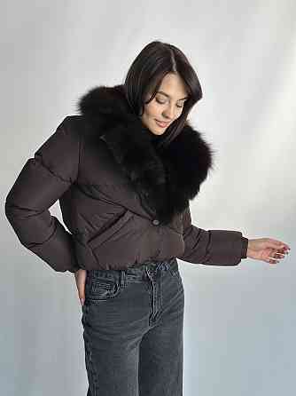 Жіноча куртка пуффер з натуральним хутром песця Чорний XS Харків