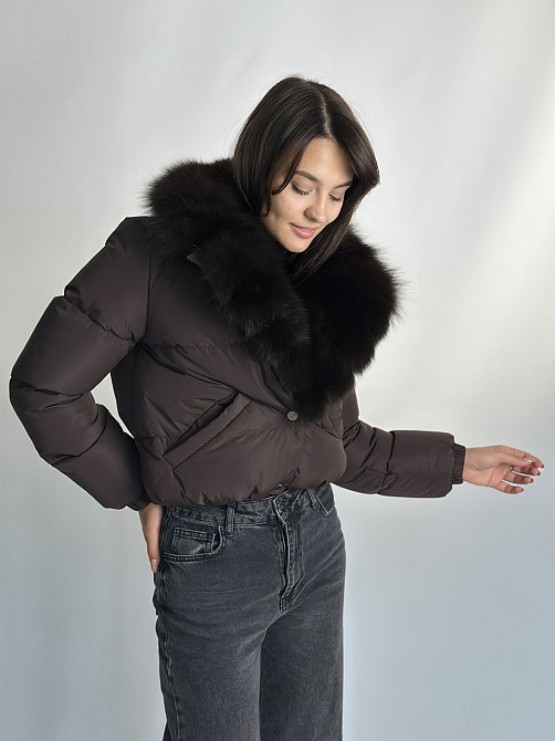 Жіноча куртка пуффер з натуральним хутром песця Чорний XS Харків - фото 6