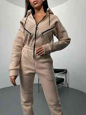 Жіночий повсякденний теплий комбінезон тринитка на флісі Бежевий, 42/44 Одеса