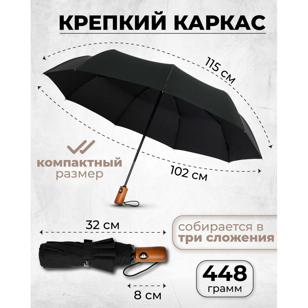 Зонтик премиум качества - Автоматический, мужской укреплённый зонт с деревянной ручкой OI-70 Киев - изображение 20