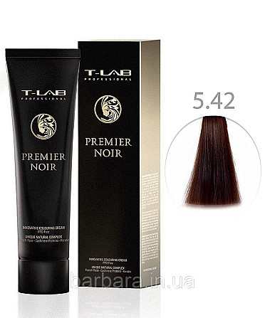 Крем-краска для волос T-LAB Professional Premier Noir Colouring Cream 5.42 Светлый шатен медно-перламутровый Киев - изображение 1