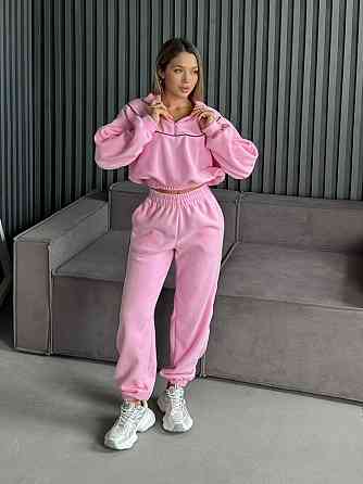 Женский теплый прогулочный костюм двойка: кофта и брюки из двухстороннего флиса Розовый, 48/50 Одесса