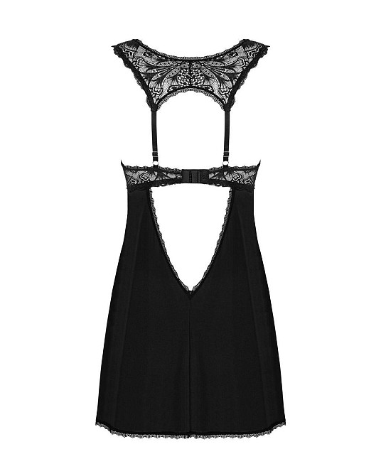 Сорочка бебі-дол з мереживом на грудях Obsessive Donna Dream babydoll XL/2XL Black, стрінги Sex Aura Київ - фото 4