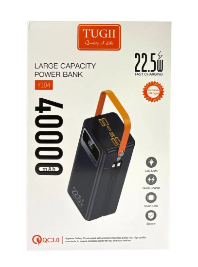 Power Bank TUGII Y104 40000 мАг, 22.5Вт, зовнішній акумулятор, швидка зарядка, USB/Type-C Одеса - фото 3
