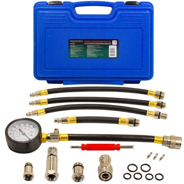 Тестер компресії бензинового двигуна 10пр.(0-20bar), в кейсі Rockforce RF-907G08 Одеса - фото 1