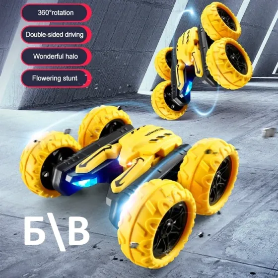 Трюкова машинка-перевертиш на радіокеруванні BESWIT S688 4WD 1:20 з обертанням на 360°, Б/В (Жовта) Київ