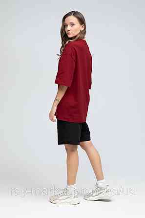 Костюм футболка оверсайз бордова та шорти чорні RAY BASIC жіночий (U1801W-Burg-Black) Київ