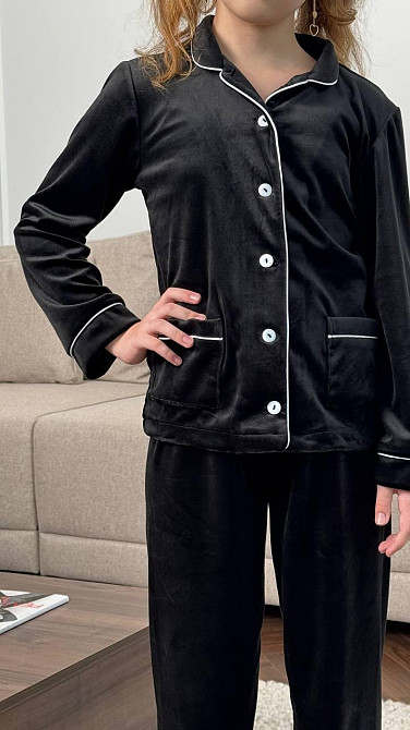 Дитяча велюрова тепла піжама дві кишені Чорний 110-116 Харків - фото 2