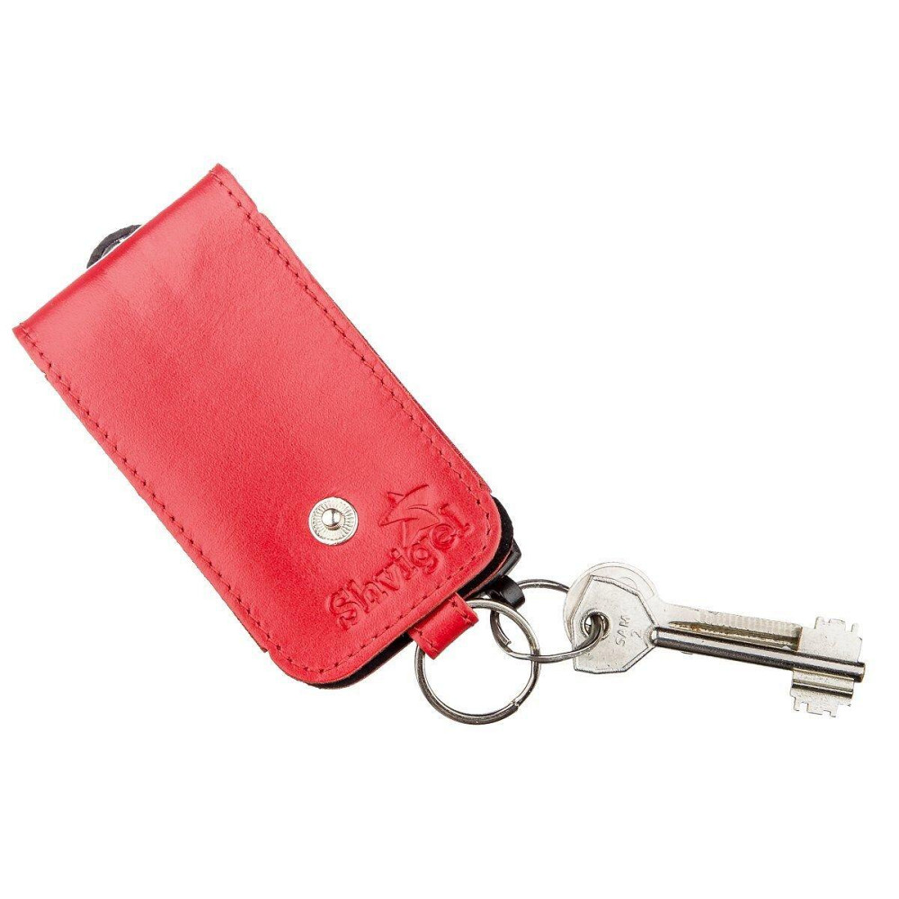 Компактна шкіряна ключниця з хлястиком SHVIGEL 13987 Червона Київ - фото 3