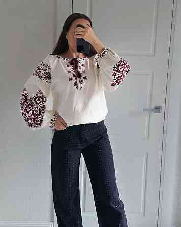 Женская современная вышиванка с объемными вышитыми рукавами 80% хлопок, 20% полиэстер Одесса