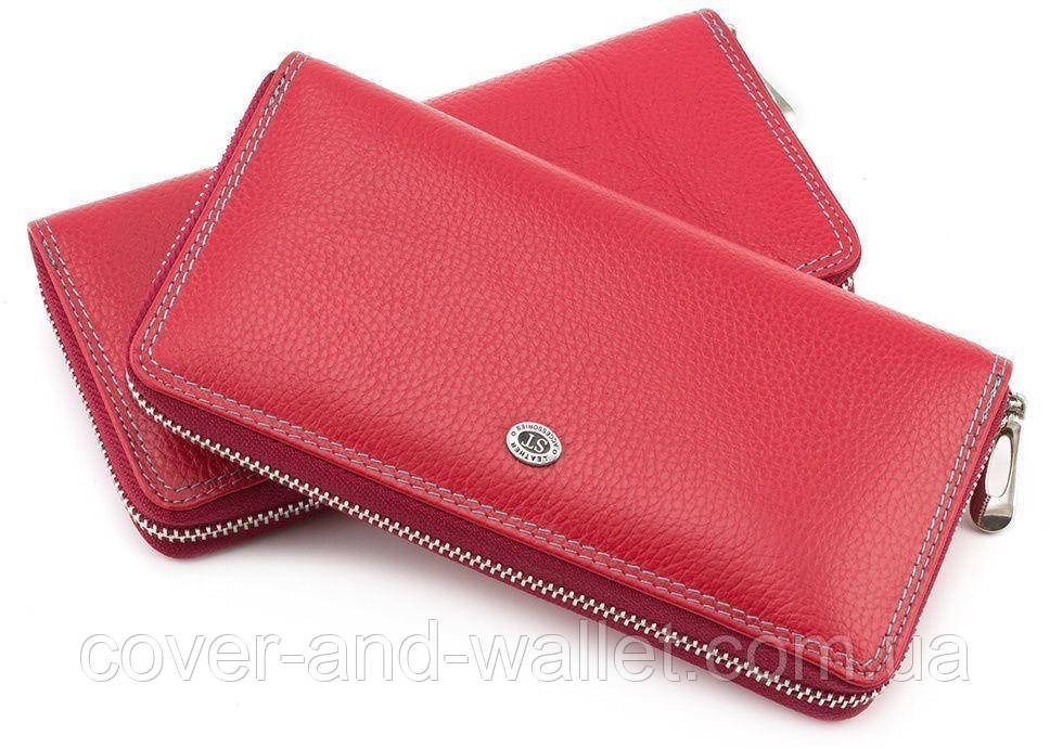 Жіночий шкіряний гаманець клатч на блискавці червоного кольору ST sb 71 Київ - фото 3