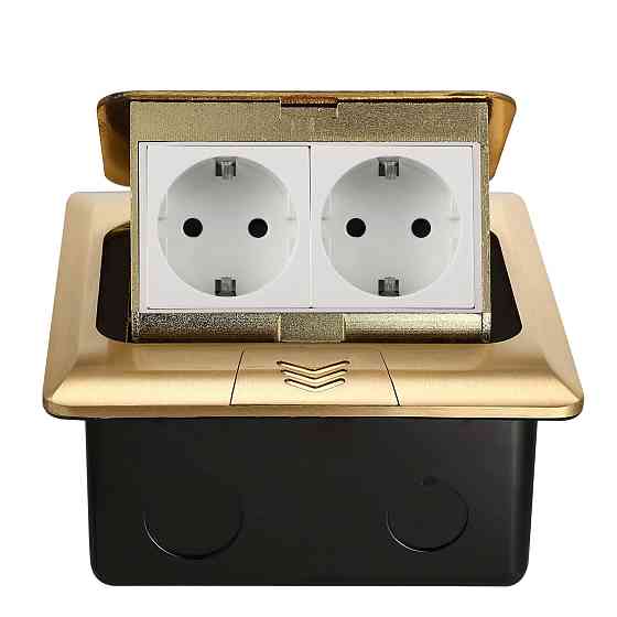 Розетка підлогова подвійна LIVOLO золота, вбудована у підлогу, для кухні, офісу чи конференц-залу, з кришкою, висувна, з заземленням, IP44, плавне від Коломыя