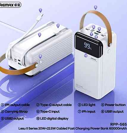 Павербанк зі швидкою зарядкою і кабелями 60000mAh REMAX RPP-565 є ОПТ Київ