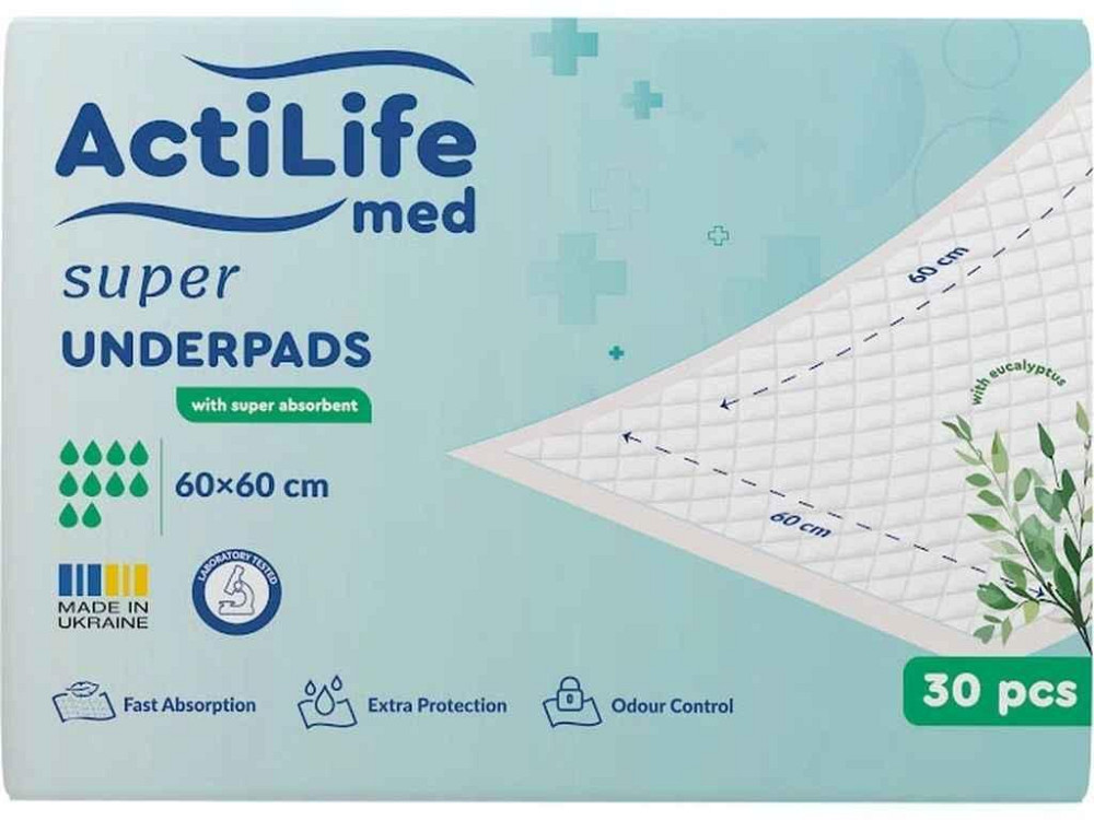 Пеленки для взрослых 30 гигиенические поглощающие Med Super 60х60смшт ТМ ACTILIFE Киев - изображение 1