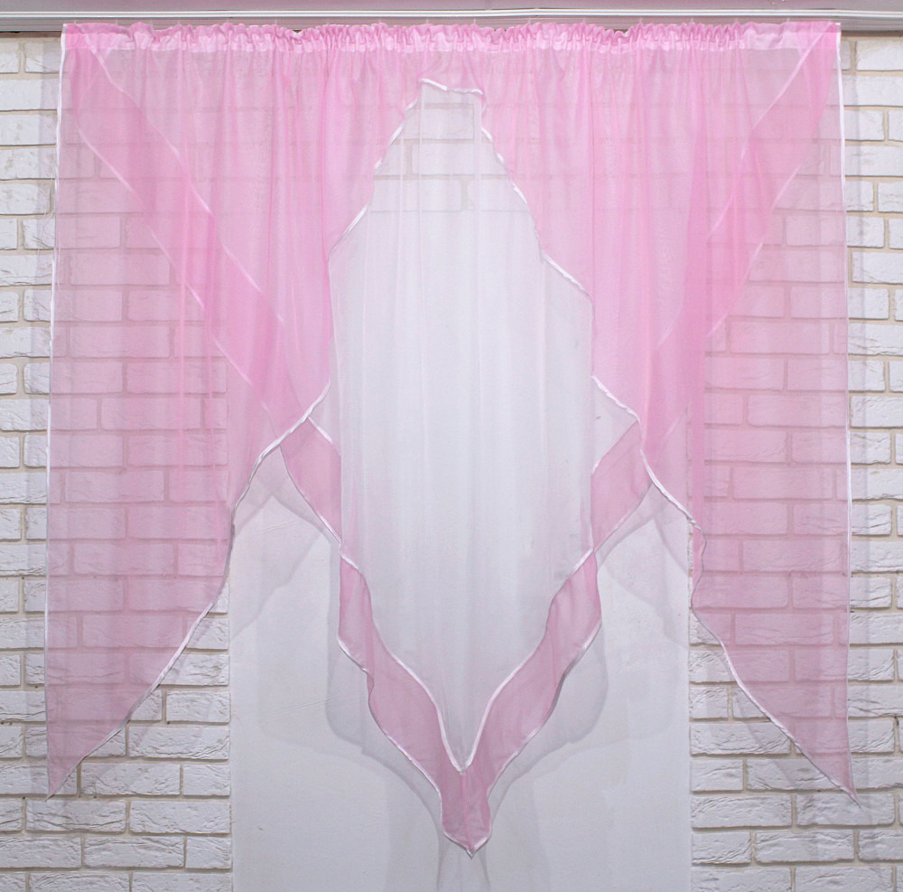 Кухонна фіранка VR-Textil № 029к рожевий з білим 280х170 см (50-126) Київ - фото 1