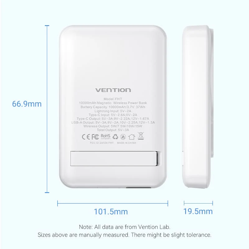Зовнішній акумулятор Vention 10000mAh Magnetic Wireless Power Bank (USB-C + Lightning + USB-C + USB-A +Wireless) 22.5W White LED Київ - фото 3