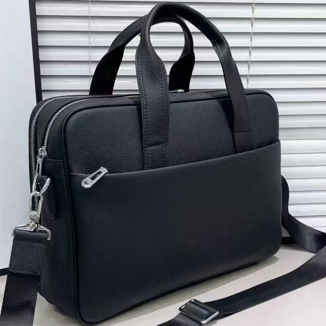 Кожаная мужская деловая сумка-портфель портфель для ноутбука черный Tiding Bag 56901 Каменское - изображение 4