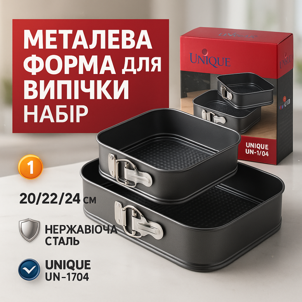 Форма металлическая для теста Unique UN-1704 20/22/24 см, Круглая формочка для выпечки OY-74 Львов - изображение 13