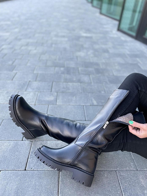 Чоботи жіночі Львів чорні натуральна шкіра зима высота 36см обхват 37-38см подошва 3/5см (4828) Коломия - фото 8