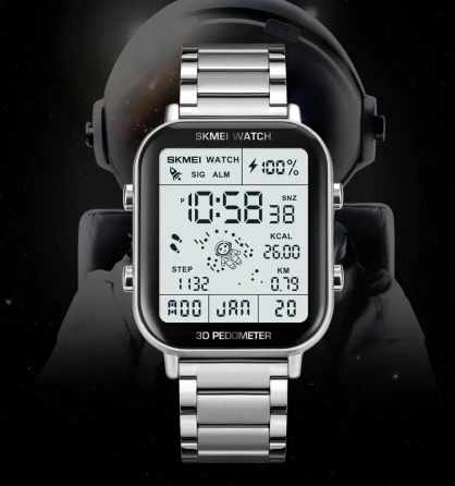 Чоловічий наручний годинник Skmei 1888 astronaut фітнес трекер (Сріблясті) Київ
