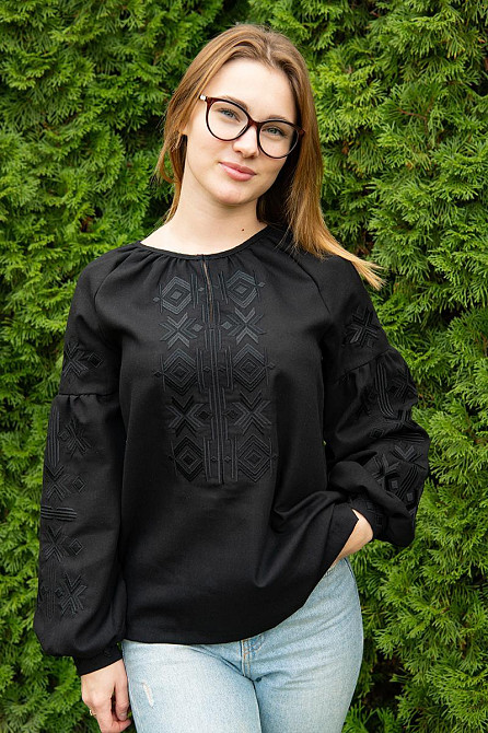 Вишиванка жіноча з довгим рукавом лляна, чорна топ Київ - фото 5