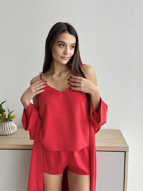 Піжама жіноча шовкова із шортами Червоний XL/2XL Харків - фото 12
