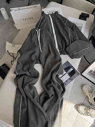 Женский стильный трендовый костюм двойка купра Оливка, 44/46 Одесса