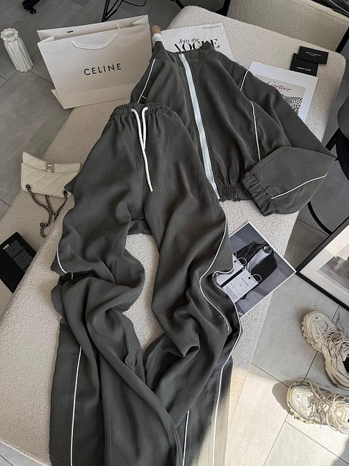 Женский стильный трендовый костюм двойка купра Оливка, 44/46 Одесса - изображение 3