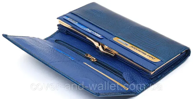 Жіночий лаковий шкіряний гаманець на магнітах синього кольору ST Leather Київ - фото 8