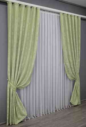 Комплект готовых штор VR-Textil Жаккард Sultan XO № 1367ш Светло-оливковый 150х270 см 2 шт (33-0228) Киев