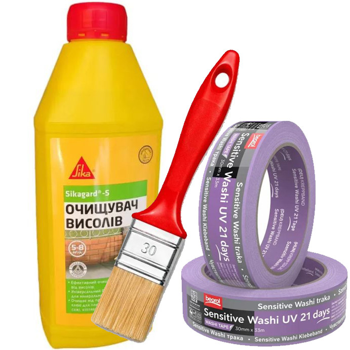 Комплект для очищення висолів від забруднень Sika Sikagard-S 1 л + пензель Beorol Universal 30*15 мм + BEOROL SENSITIVE 21 день UV Washi Paper 30 мм*3 Київ - фото 1