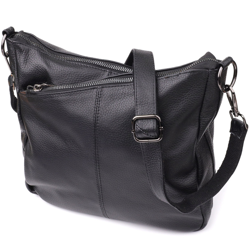 Практична жіноча сумка з двома ремінцями з натуральної шкіри Vintage 23053 Чорний Київ - фото 5