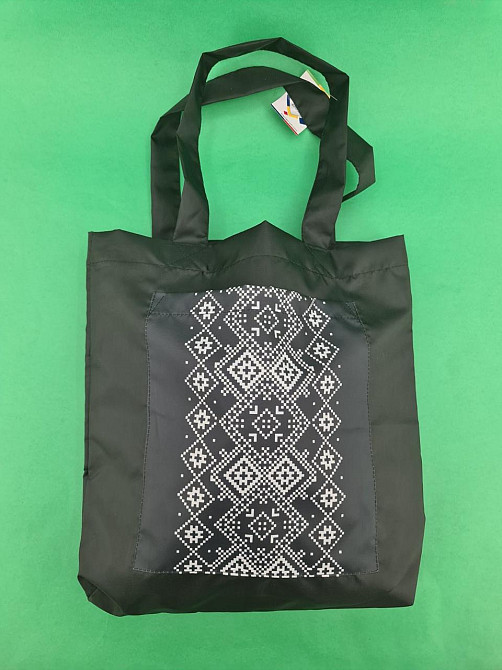 Сумка з кишенею "Вишиванка" 03 40х35 см ручка 60 см чорна вертикальна (1 шт.) Харків - фото 1