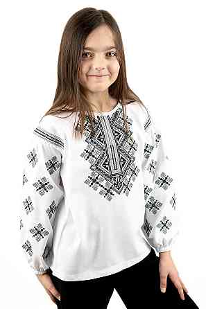 Вышиванка для девочек льняная с длинным рукавом, белая Юрма одяг 140 Киев