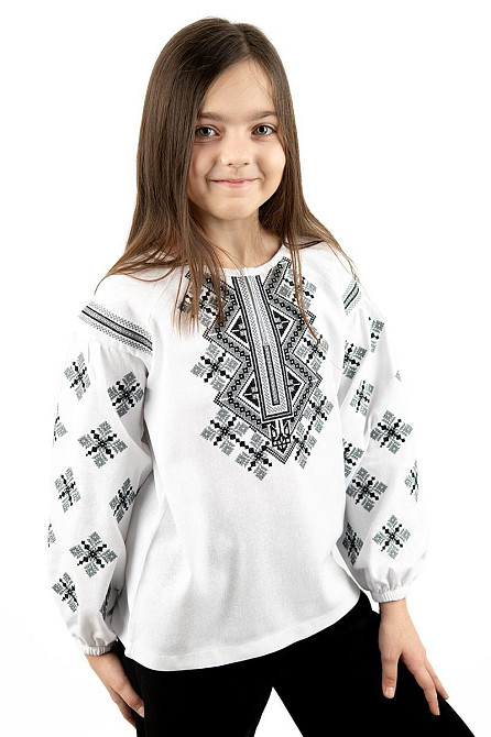 Вишиванка для дівчаток лляна з довгим рукавом, біла Юра Одяг 140 Київ - фото 1