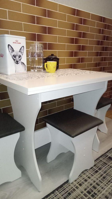 Стол на кухню и 4 мягких табурета (комплект) / Белый Львов - изображение 6